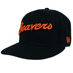 Black Flat Bill Fitted Hat with Script Beavers