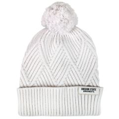Women's White Knit Pom Beanie with Oregon State University