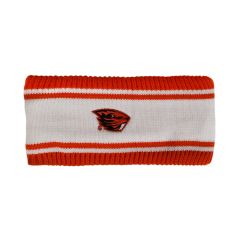 Women's White and Orange Stripe Knit Beaver Headband