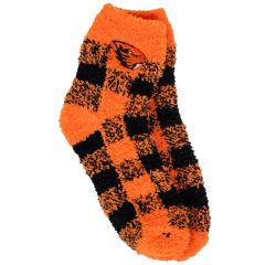 Orange and Black Plaid Beaver Fuzzy Socks