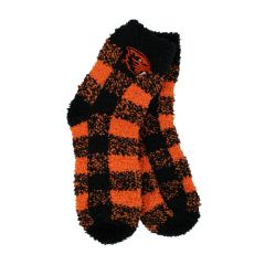 Orange and Black Plaid Beaver Fuzzy Socks