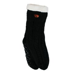 Women's Black Cable Knit Sherpa Socks with Beaver