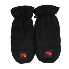 Women's Black Puffy Mittens with Beaver