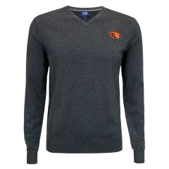 Men's Grey V-Neck Sweater with Beaver