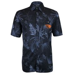 Men's Black Tropical Print Camp Shirt with Beaver