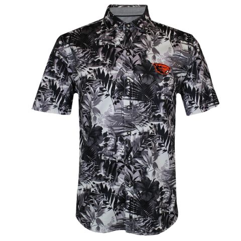 Men's Tommy Bahama Black Sport Electric Blooms Beaver Shirt