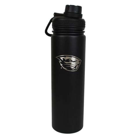 Black Metal Sport Bottle with Beaver