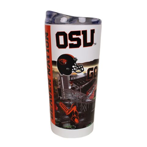 White Beaver Nation Travel Tumbler with Reser View