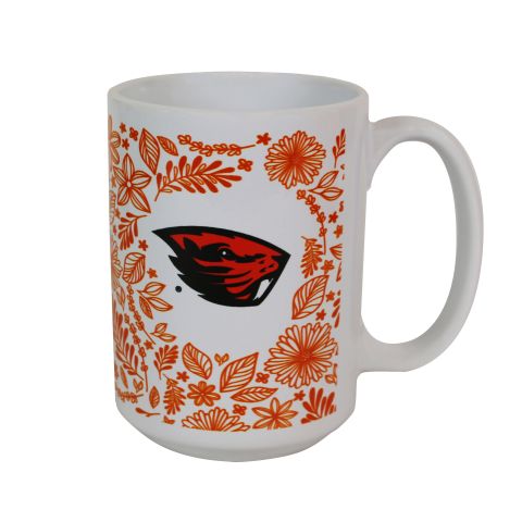 White and Orange Floral Beaver Mug