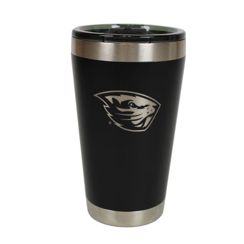 Black Metal Tumbler with Etched Beaver