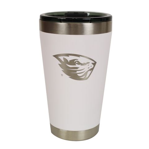 White Metal Tumbler with Etched Beaver