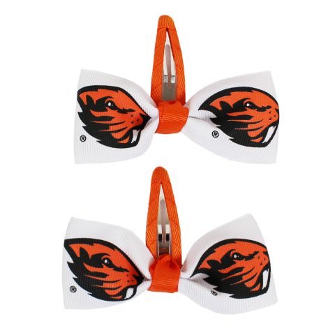 White and Orange Beaver Hair Bow Clips