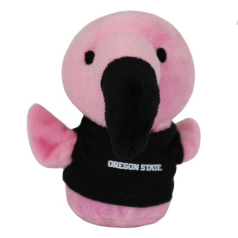 Small Flamingo Plushie with Black Oregon State Shirt