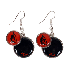 Black and Orange Stacked Disc Earrings with Mom and Beaver