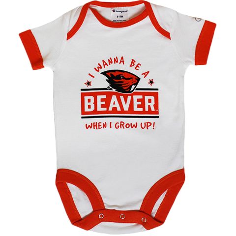 Infant Champion White and Orange "I Wanna Be A Beaver" Onesie