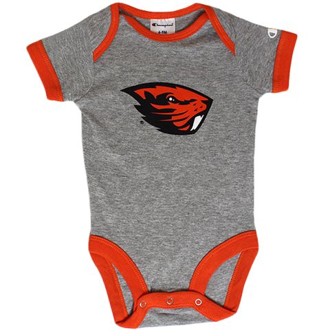 Infant Champion Grey and Orange Beaver Onesie