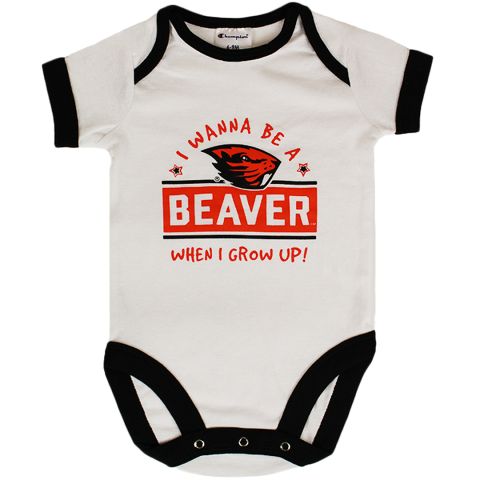 Infant Champion White and Black "I Wanna Be A Beaver" Onesie