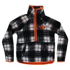 Youth Girls Black Plaid Boucle Half-Zip with Beaver