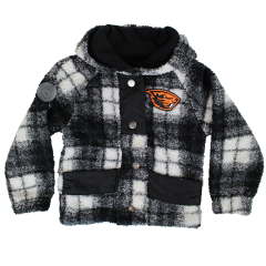 Toddler Plaid Sherpa Snap Hoodie Jacket with Beaver