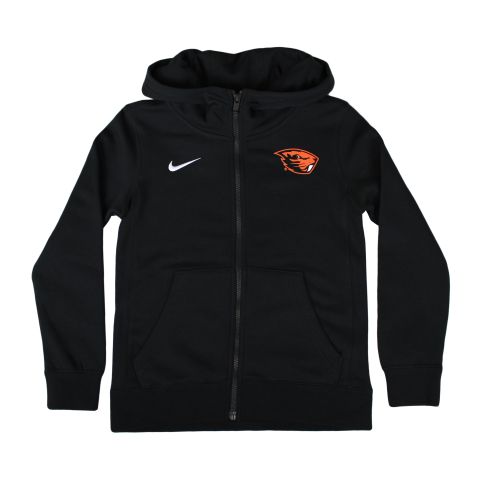 Youth Nike Black Full-Zip Club Hoodie with Beaver