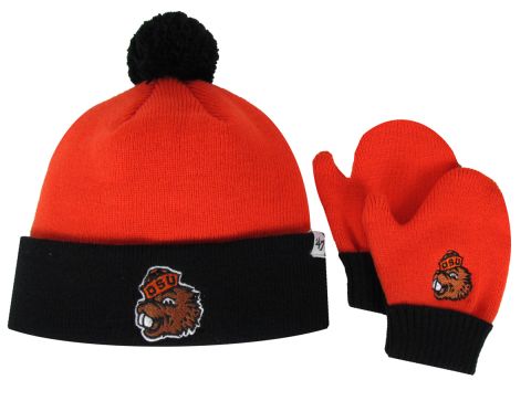 Infant and Toddler Orange and Black Benny Hat and Mitten Set