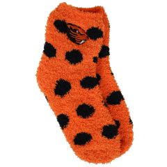 Youth Orange Fuzzy Polka Dot Socks with Beaver