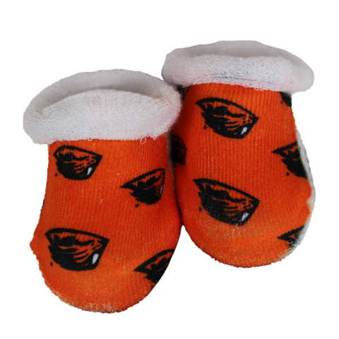 Infant Orange Booties with Beaver