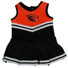 Infant Orange and Black Cheerleader Onesie With Beaver