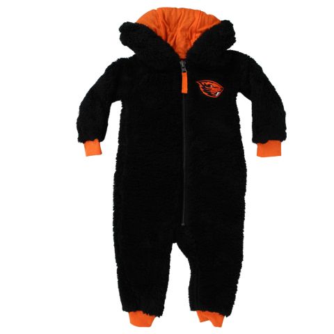 Infant Black Sherpa Romper with Beaver