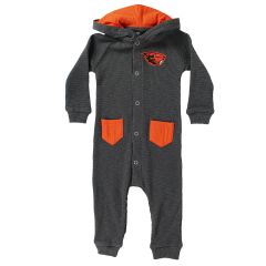 Infant Grey Waffle Romper with Beaver