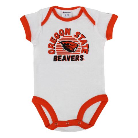 Infant White and Orange Oregon State Beavers Onesie