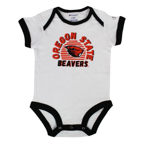 Infant White and Black Oregon State Beavers Onesie