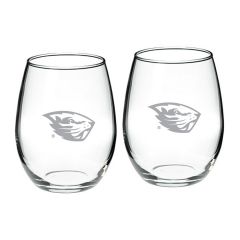 Campus Crystal Stemless Wine Glass with Beaver