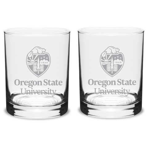 Campus Crystal Double-Old Fashioned Glass with Oregon State University Crest