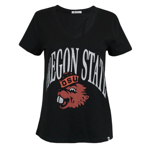 Women's Black Oregon State V-Neck Tee with Benny