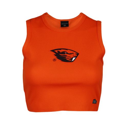 Women's Orange Cut Off Tank with Beaver