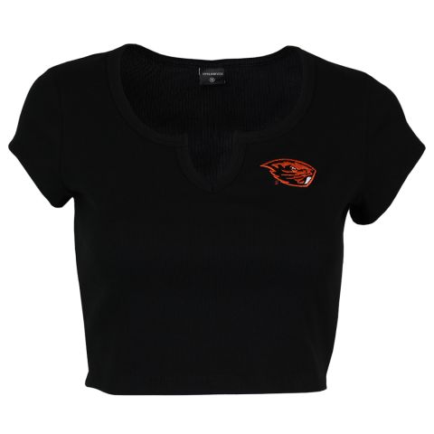 Women's Black Beaver V-Neck Crop Top