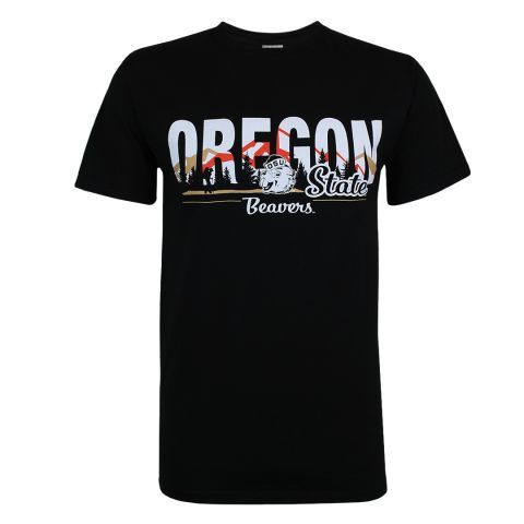 Men's Black Oregon State Tee with Forest Scene