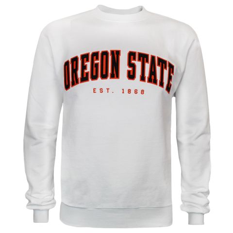 Men's White Fleece Crew with Oregon State