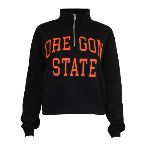 Women's Black Cropped Oregon State Quarter-Zip