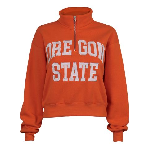Women's Orange Cropped Oregon State Quarter-Zip