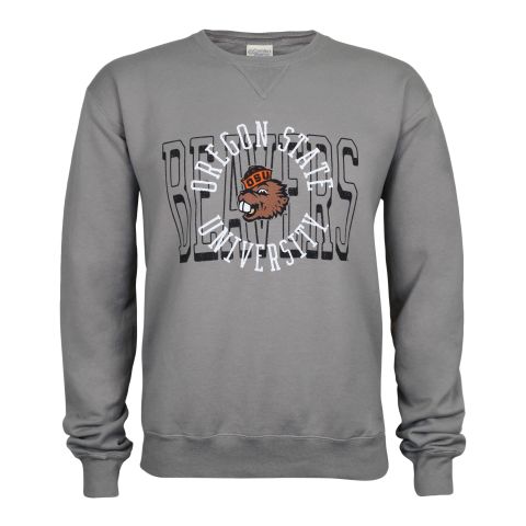 Men's Grey Oregon State Overlaid Text Crew with Benny