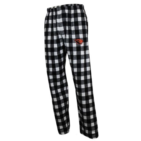 Men's Black Plaid Flannel Pants with Beaver