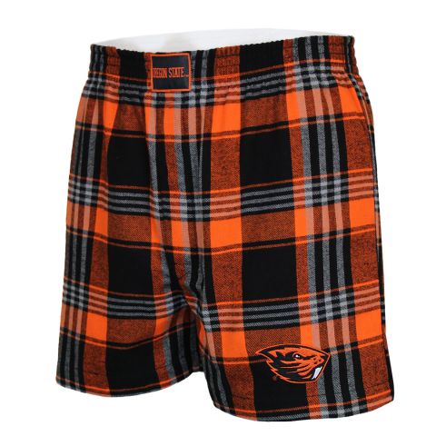 Men's Orange and Black Plaid Flannel Shorts