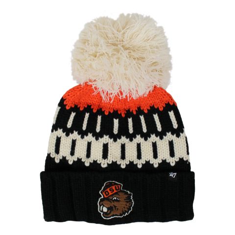Women's Black and Ivory Benny Beanie with Pom