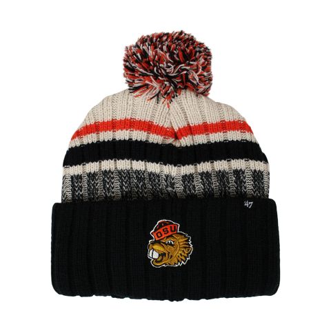 Ivory and Black Striped Benny Knit Beanie with Pom