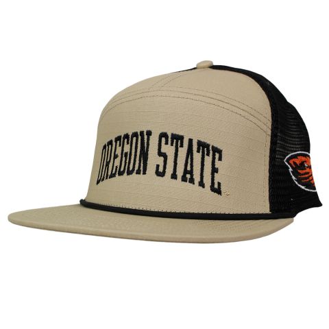 Khaki and Black Corded Flat Bill Snapback with Oregon State