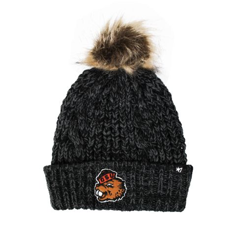 Women's Black Marled Fuzzy Pom Beanie with Benny