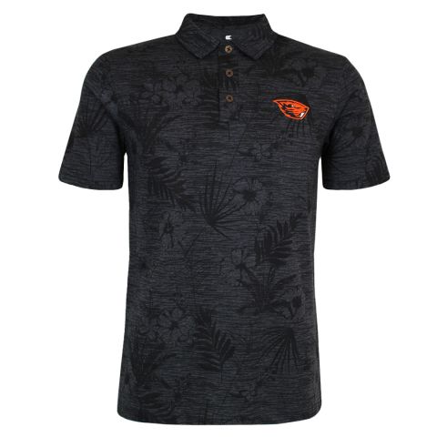 Men's Charcoal Floral Print Polo with Beaver