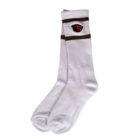 Women's White Crew Socks with Beaver